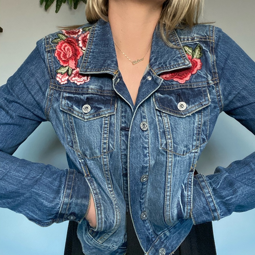 a.n.a | Jean Jacket with Rose Embroidery